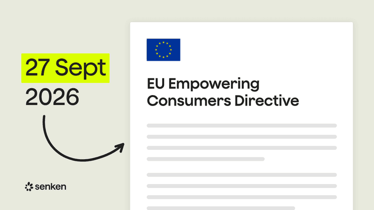 The EU Empowering Consumers Directive, with 27 September 2026 highlighted — the date product-level climate-neutrality claims are banned.
