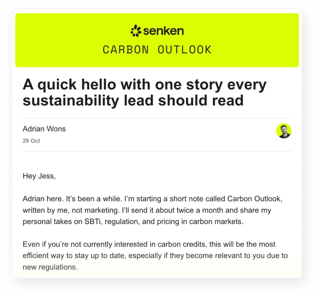 Carbon Outlook newsletter on a laptop and phone