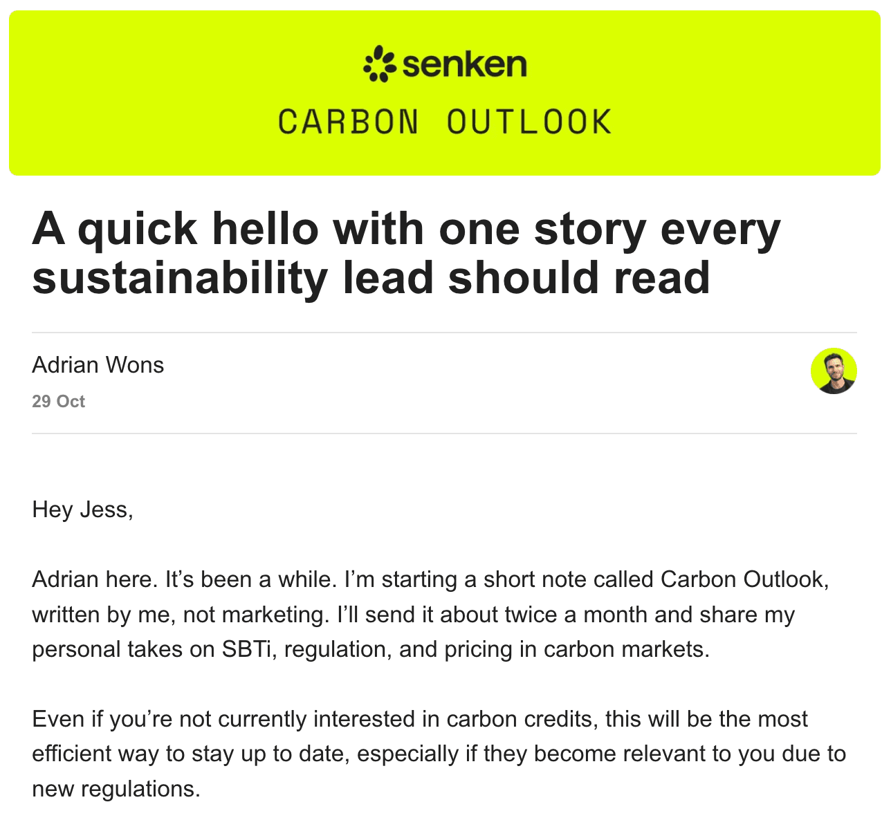 A Carbon Outlook edition opened in the browser