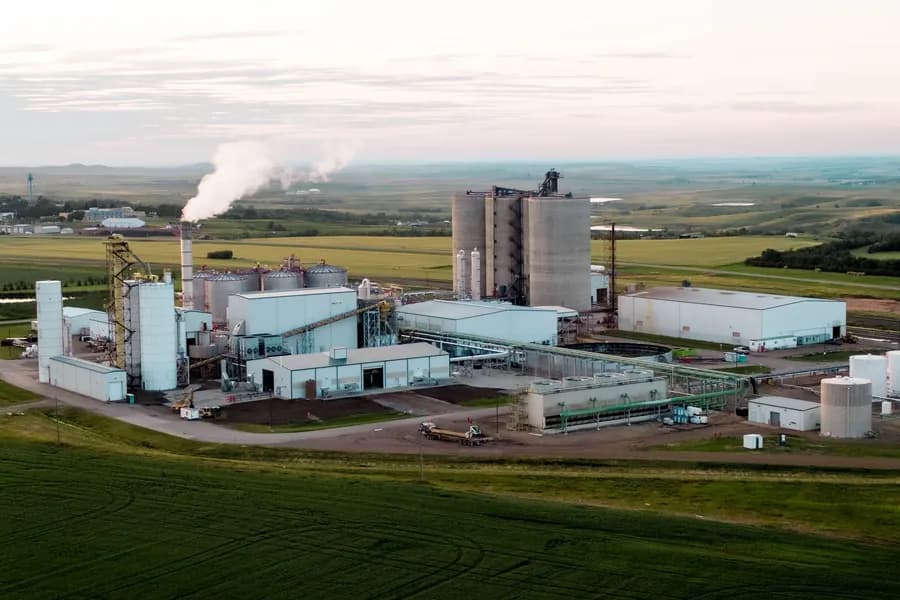 Luftaufnahme der Ethanol- und CO2-Abscheidungsanlage von Gevo North Dakota in Richardton