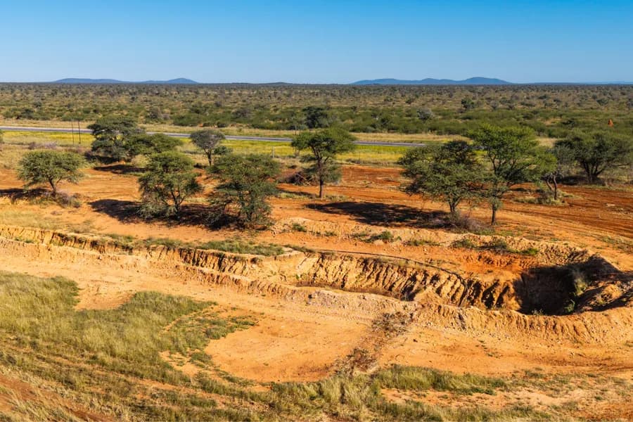 Excavated biomass storage chamber in the red savannah soil at Carbonsate’s Otjiwarongo site