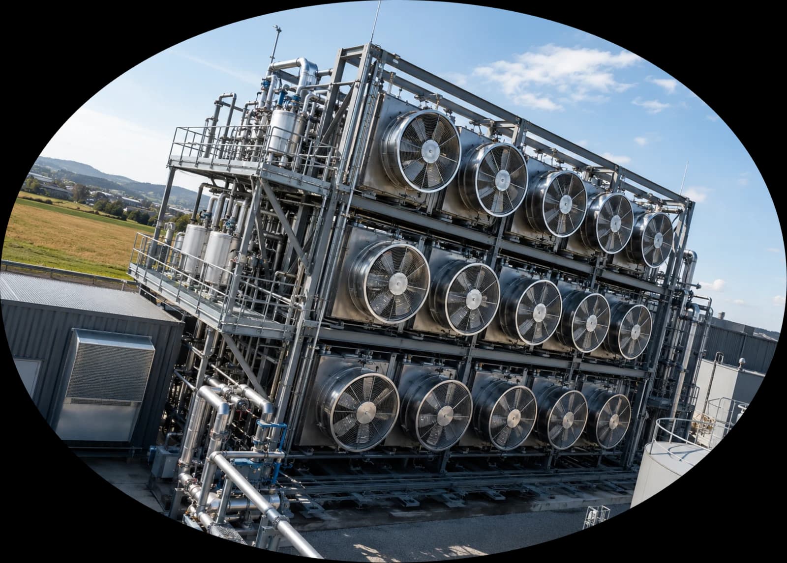Direct air capture plant in a geothermal landscape