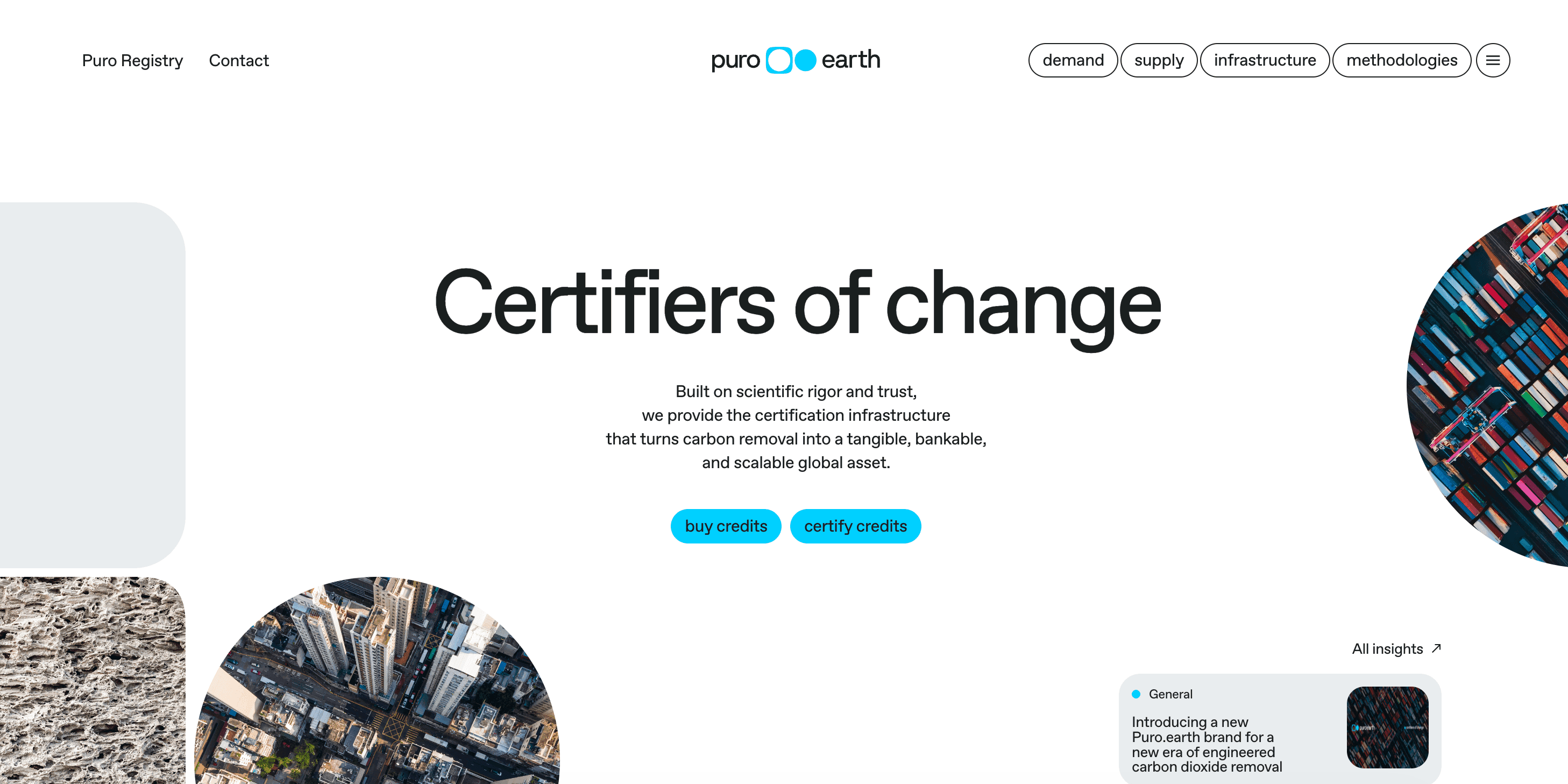 Puro.earth durable carbon removal registry homepage showing CORC market statistics
