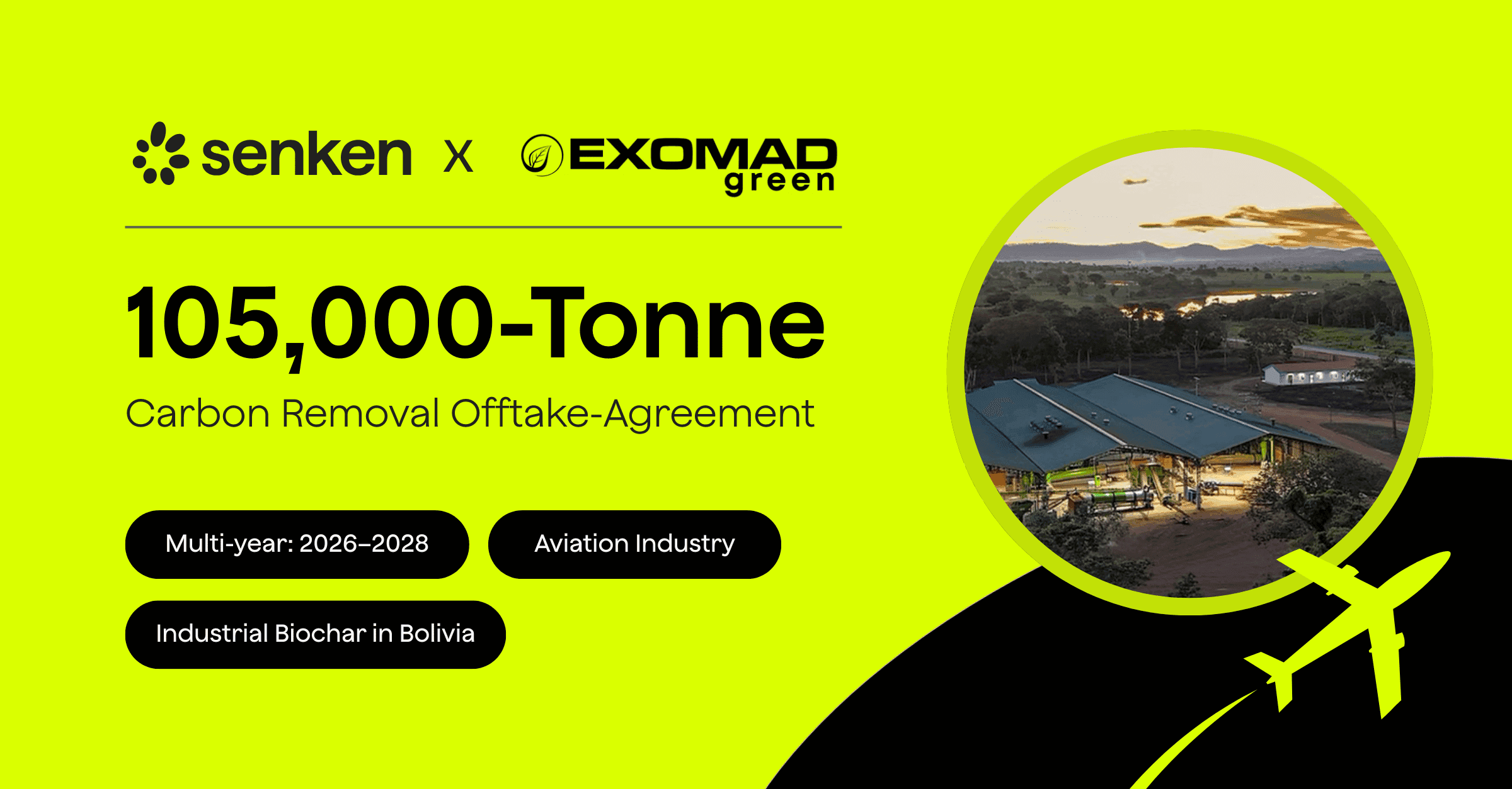 Senken and Exomad Green close 106,000 tCO2 of carbon removal for Aviation Industry